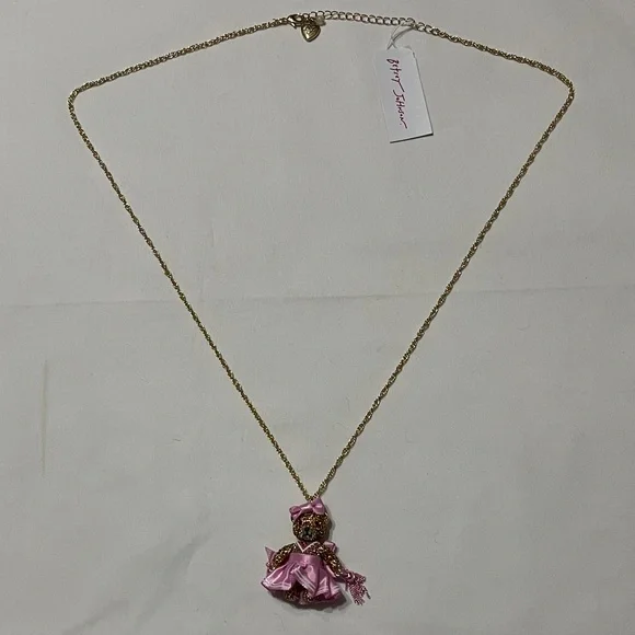 Betsey Johnson Cheerleader Bear Pendant Necklace Pink NWT - Picture 7 of 10
